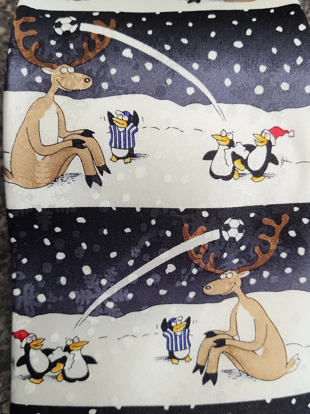 John Ashford Black Striped Christmas Holiday Reindeer Soccer Men's Neck Tie